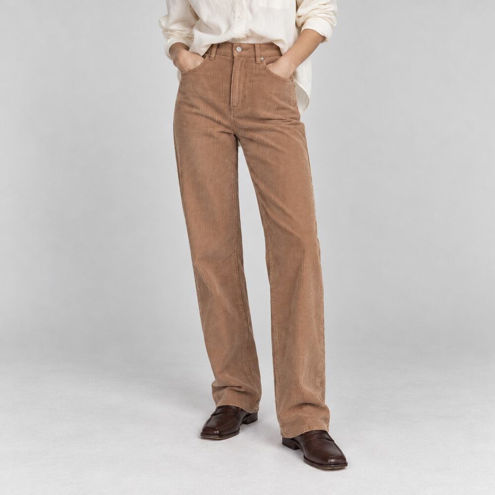 Reformation Cynthia Corduroy High-rise Straight Long Pants Mud Size 28